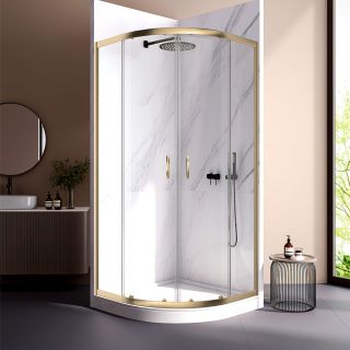 Душевой уголок Veconi Rovigo RV-202G, 900x900x1900, брашированное золото прозрачное стекло