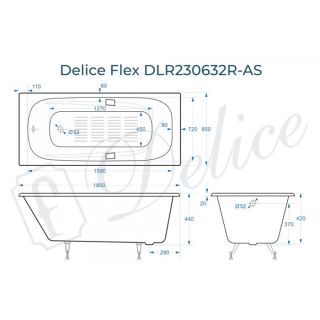 Ванна чугунная Delice Flex DLR230632R-AS 180х85 с отверстиями под ручки и антискользящим покрытием