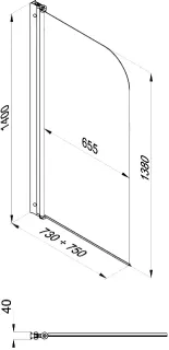 Штора на ванну Triton Соло Щ0000038541 75 см профиль черный стекло прозрачное