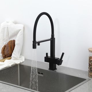 Смеситель для кухни Gappo G4395-56 с подключением фильтра питьевой воды и гибким изливом чёрный