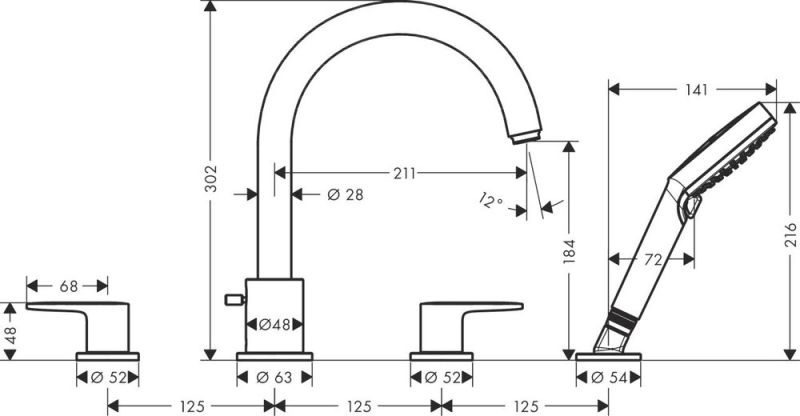 Смеситель Hansgrohe Vivenis Blend 71456670 на борт ванны