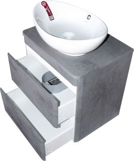 Тумба подвесная под раковину Style Line "Атлантика 70" СС-00002282  Люкс бетон темный, (2 ящ.), со столешницей МДФ, PLUS