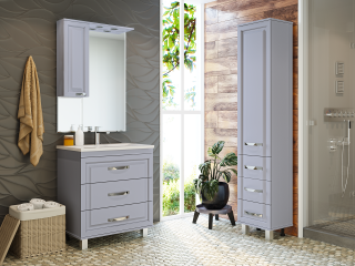 Напольный шкаф - пенал Misty Терра 40см с тремя ящиками левый серый