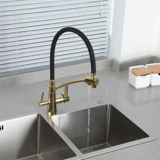 Смеситель для кухни Gappo G4398-13 с фильтром под питьевую воду золотой сатин/чёрный