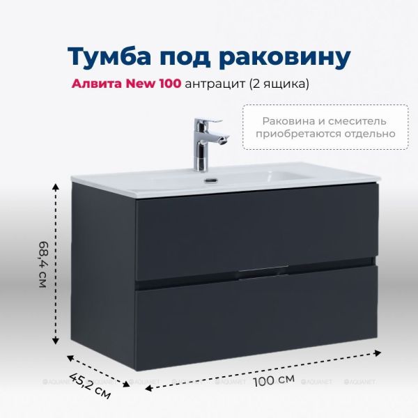 Тумба под раковину Aquanet Алвита New 277519 100 см антрацит