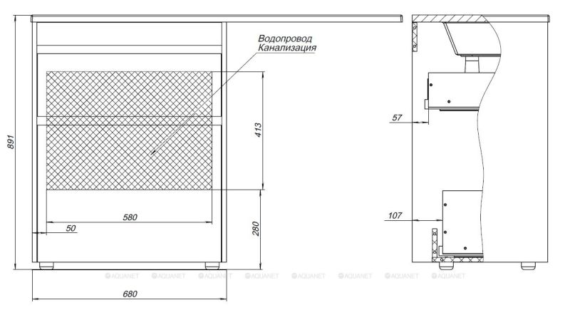 Тумба под раковину Aquanet Токио 333652 68 см дуб веллингтон