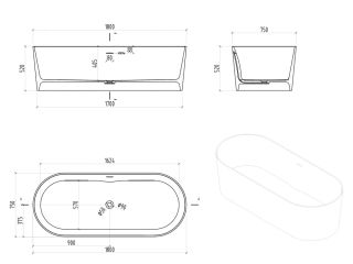 Ванна из искусственного камня ABBER Stein AS9614 180x75см белый матовый