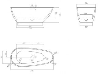 Ванна из искусственного камня ABBER Dortmund AM9911 170x75см белый