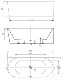 Ванна акриловая Vincea VBT-402-1800R, 1800*800*580, цвет белый, правая, щелевой перелив