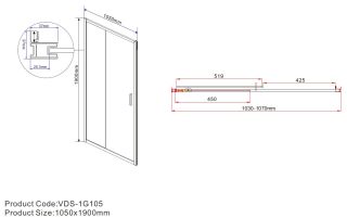 Душевая дверь Vincea Garda VDS-1G105CLB, 1050, черный, стекло прозрачное