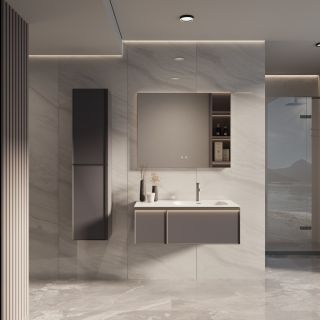 База под раковину Vincea Elise 1000 подвесная, правая, 2 выкатных ящика soft-close, серый матовый