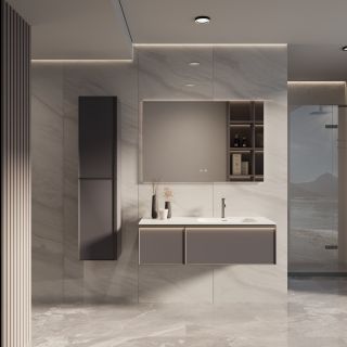 База под раковину Vincea Elise 1200 подвесная, правая, 2 выкатных ящика soft-close, серый матовый