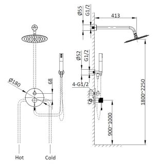 Душевой комплект Vincea Desire VSFW-1D1GM , встраиваемый, 2 режима, вороненая сталь