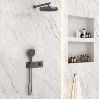 Душевой комплект Vincea VSFW-422TI2GM встраиваемый, двухрежимный, термостатический, вороненая сталь