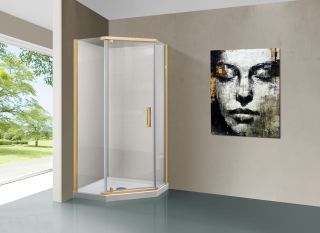 Душевой уголок Vincea Stresa VSP-1S100CLG, 1000*1000, брашированное золото, стекло прозрачное