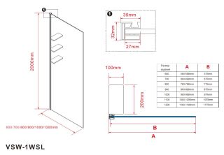 Душевая перегородка Vincea Walk-In VSW-1HWS900MRGM, 900*2000, вороненая сталь, стекло зеркальное