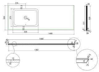 Столешница Vincea из кварца с интегрированной раковиной VWTB-4LX140QBG-R, правая, цвет бежевый