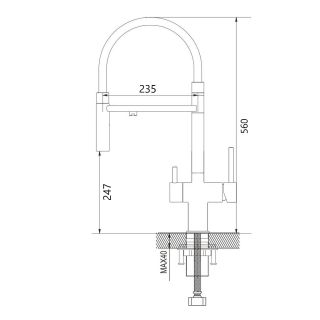 Смеситель для кухни с гибким изливом и подключением фильтра Maretti Calabria CA31RGF11, оружейная сталь