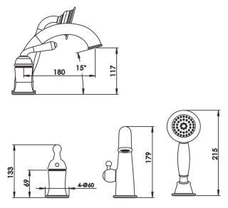 Смеситель на борт ванны Rose R0212E золото