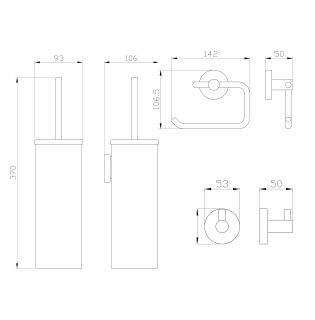 Набор аксессуаров из 3 предметов Wonzon & Woghand WW-8100-BL крючок держатель для бумаги ёршик чёрный