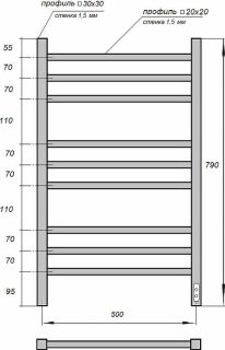 Полотенцесушитель электрический Point PN71858B П9 500x800 диммер справа черный