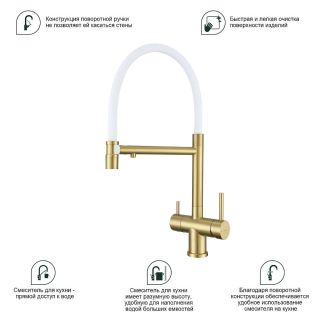 Смеситель для кухни Splenka S70.63.03 с подключением фильтра золотой сатин