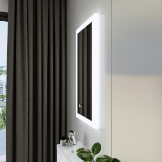 Зеркало с подсветкой Бриклаер Вега 4627125414190 с часами 40 см на взмах руки