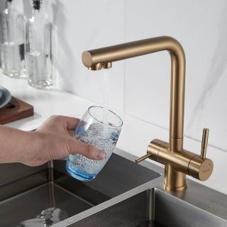 Смеситель для кухни Shevanik S468G с подключением фильтра золотой сатин