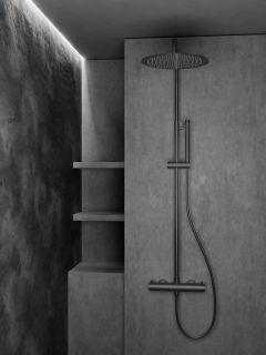 Душевая система с термостатом Knotlor SS-24/GM, вороненая сталь