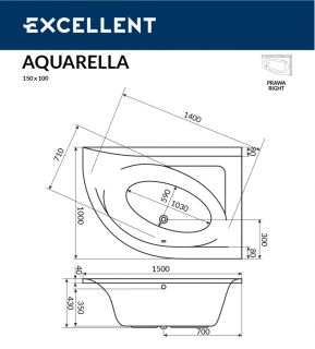 Ванна акриловая Excellent Aquarella R 150 x 100 см