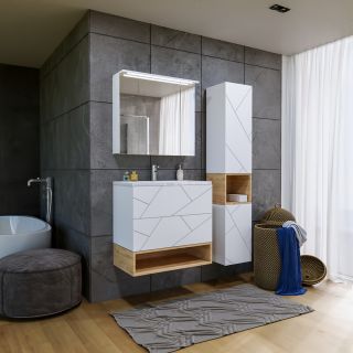 Зеркальный шкаф с подсветкой Бриклаер Кристалл 4627125415999 75 см белый