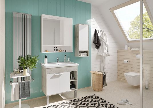 Зеркальный шкаф Акватон Флай 80см белый/дуб крафт 1A237702FAX10